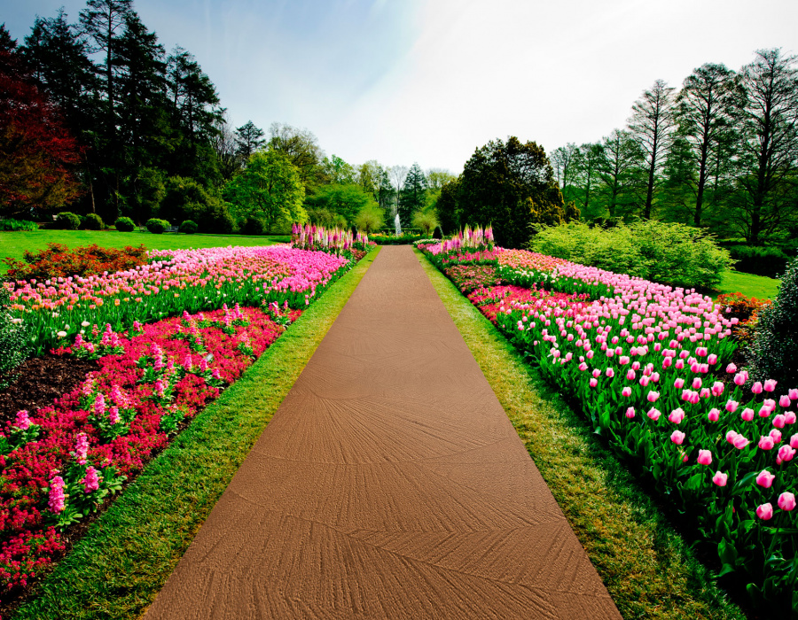 Skyconcrete® Outdoor, Boden mit Nuvolato-Effekt geringer Dicke mit rutschfester Oberfläche. Privatpark